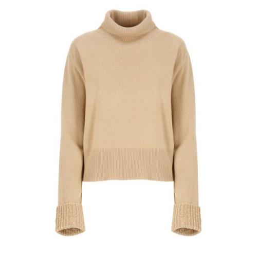 Beige Uld Silke Sweater med Pailletter