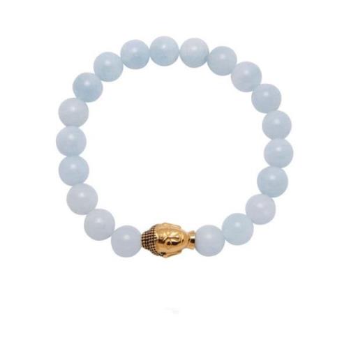 Womens Wristband with Aquamarine and Gold Buddha