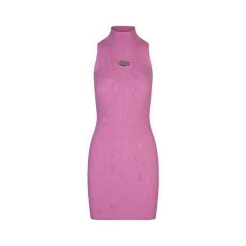 Pink High-Necked Short Dress med Oval D Logo