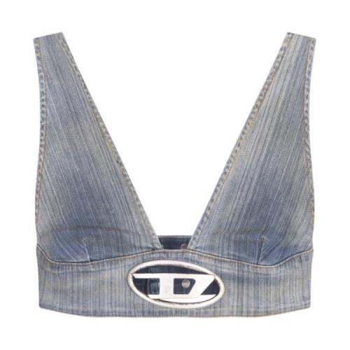 Blå Denim Top med Oval D Logo