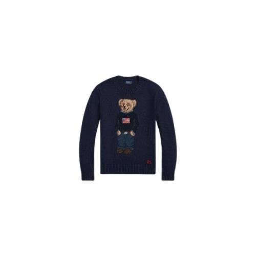 Navy Multi Bear Broderet Langærmet