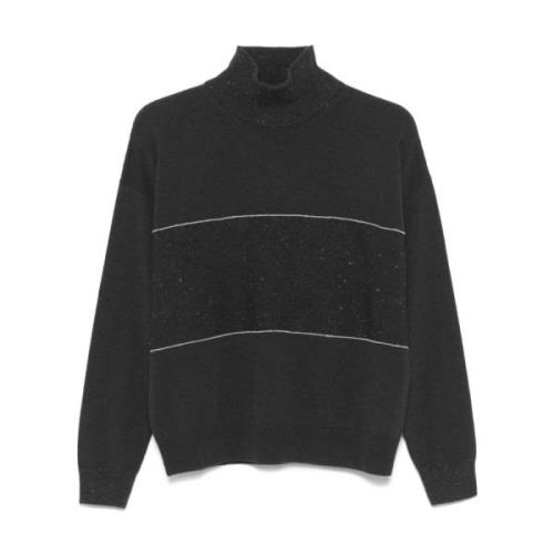 Sort Uld-Kashmir Sweater med Lurex Detaljer