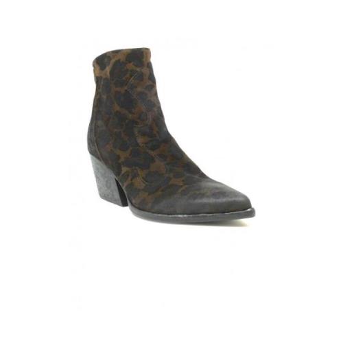 Leopard Suede Ankelstøvler Brun