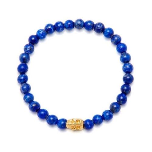 Mens Wristband with Blue Lapis and Gold Skull