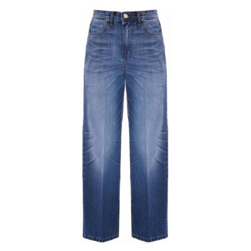 Stone-washed wide leg jeans med slidser