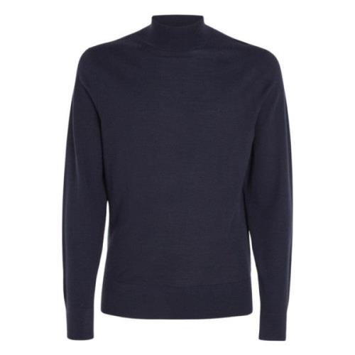 Blå Merinould Højhalset Sweater