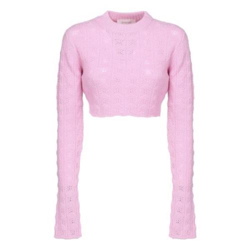 Pink Bomuldssweater Rund Hals Crop-top