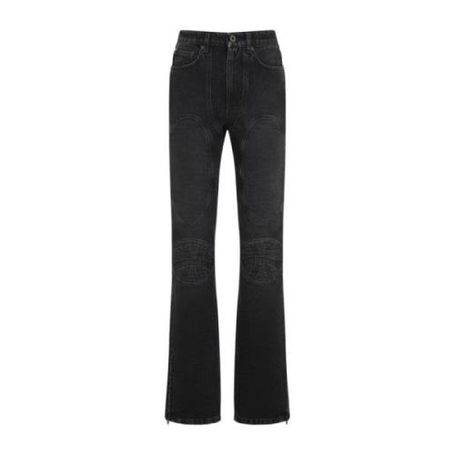 Vintage Sort Denim Jeans med Snøring