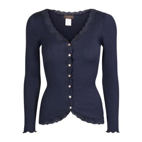 Marineblå Blonde Cardigan Elegant Feminin