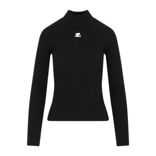 Sort Ribstrikket Rullekrave Sweater