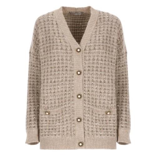 Paillet V-Hals Cardigan Sweater Beige