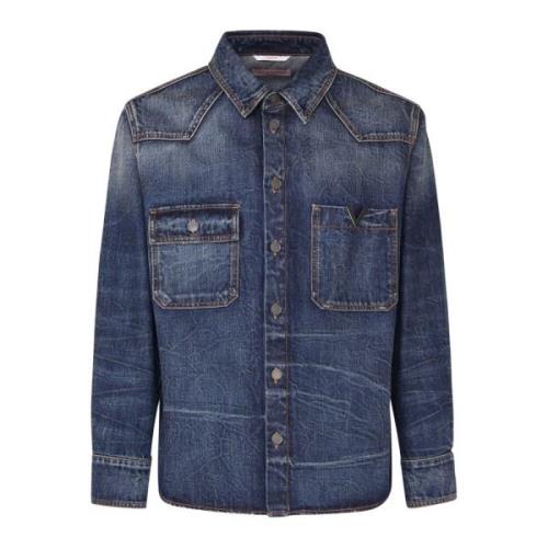 Denim Skjorte med Logoed Knapper