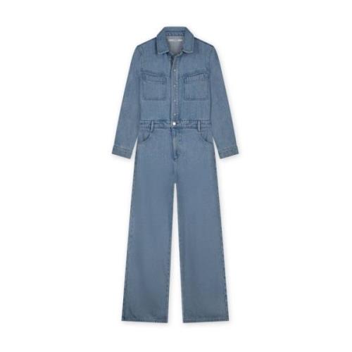 Flowy denim jumpsuit med perlemor knapper