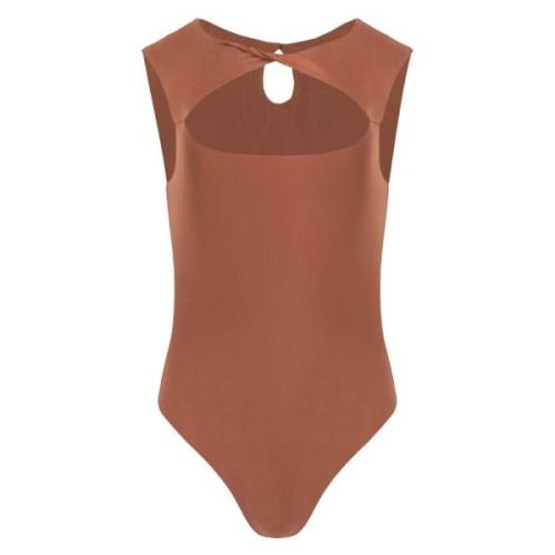 Chokoladebrun Knotted Sleeveless Bodysuit