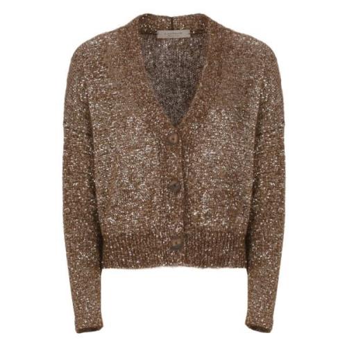 Brun paliet V-hals cardigan sweater