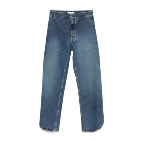 Blå Vasket Denim Jeans med Slidser