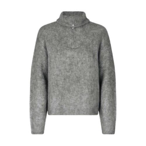 Grå Fluffy Halv-Zip Kane Sweater