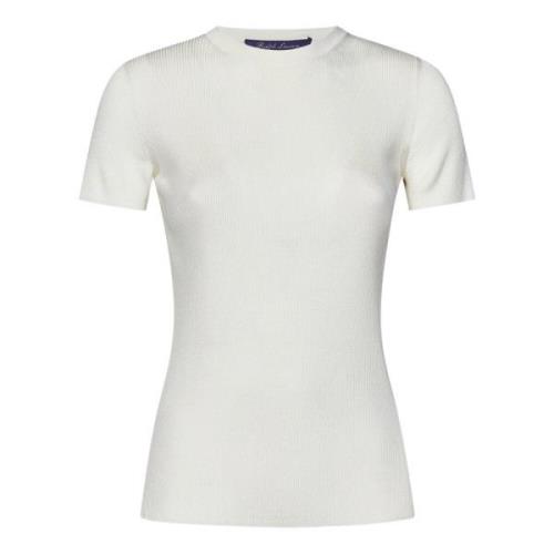 Hvid Silke Ribbet Crewneck T-shirt