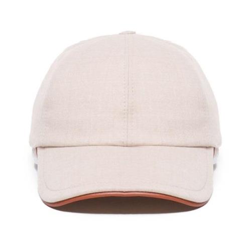 Beige Baseball Hat med Rund Skygge