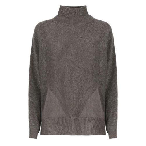 Grå Lurex Høj Hals Sweater