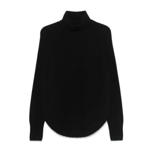 Sort Ribstrikket Rullekrave Sweater