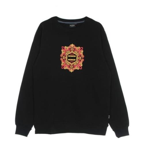 Sort Crewneck Sweatshirt med Fliseprint