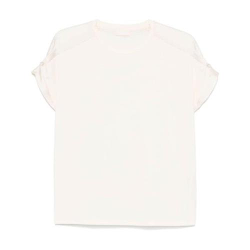 Satin Finish Panel T-shirt med Faux-Pearl Detaljer