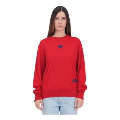 Rød crew-neck sweater med jacquard logo