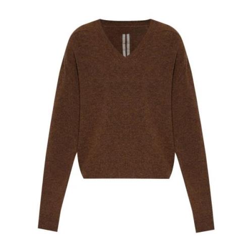 Brun V-hals Alpaka Uld Sweater