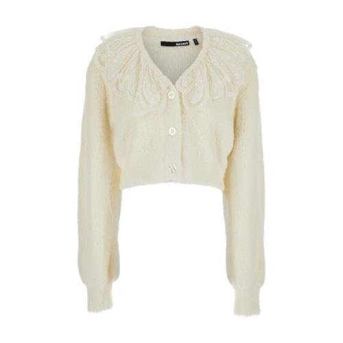 Hvid Blondekrave Strik Cardigan Sweater