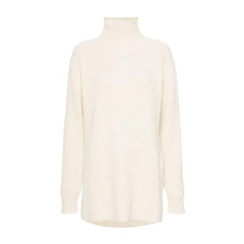 Æggeskal Hvid Ribstrikket Turtleneck Sweater