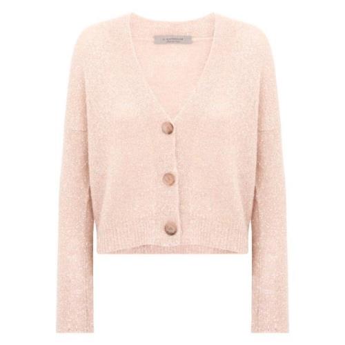 Pink Lurex Cardigan Uld V-Hals Kvinder