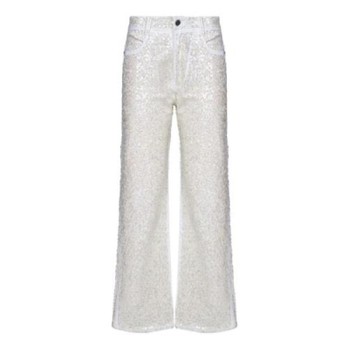 Hvid Sequin Broderet Straight-Leg Jeans