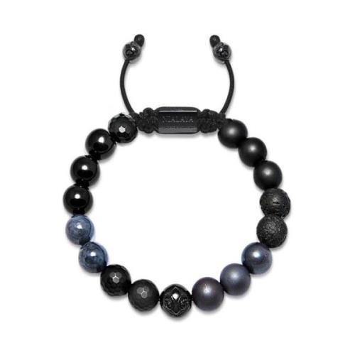 Men's Beaded Bracelet with Black Agate, Matte Onyx and Lava Stone