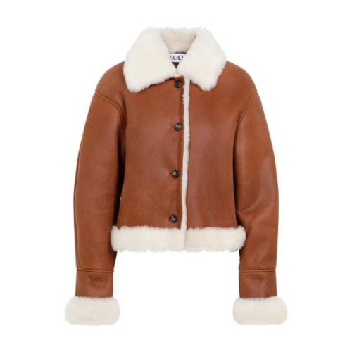 Hvid Brun Shearling Vinterjakke