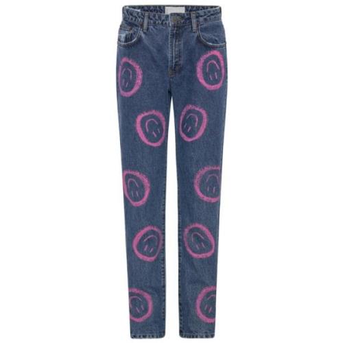 Smile Print Skinny Blue Jeans