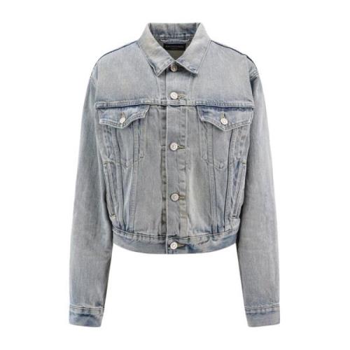 Denim jakke med print og metal knapper