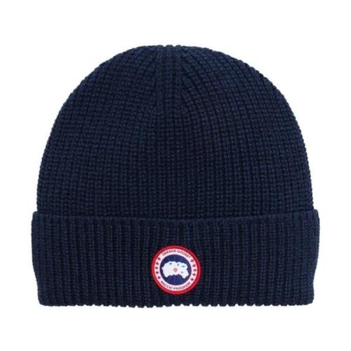 Blå Uldstrik Logo Patch Beanie