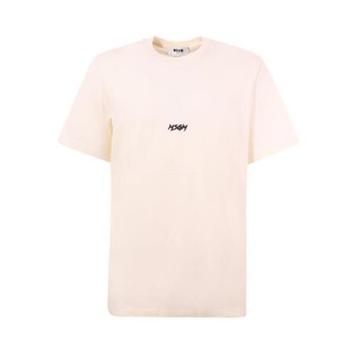 Hvid Crew-neck T-shirt med Cursive Logo