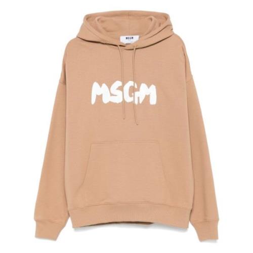 Beige Sweater med hætte og logo