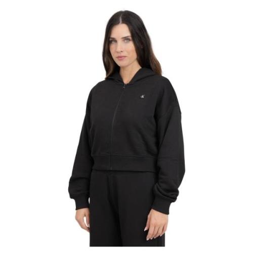 Sort Zip-Through Sweatshirt med Logo Badge