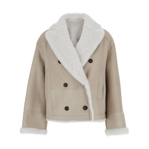 Beige Vendbar Shearling Jakke Frakke