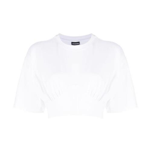 Hvid Draperet Detaljer Crew Neck T-shirt