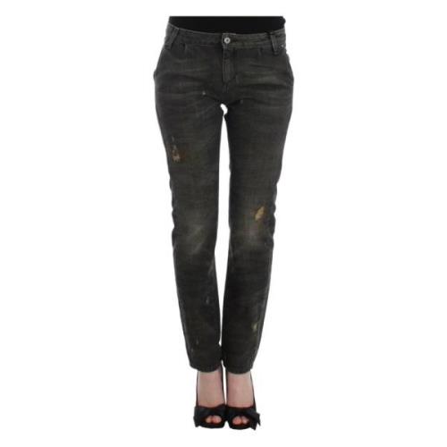 Grå Straight Leg Distressed Jeans