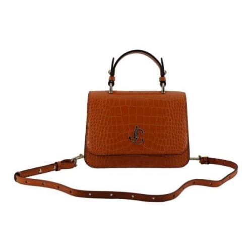 Orange Croc Embossed Top Handle Taske