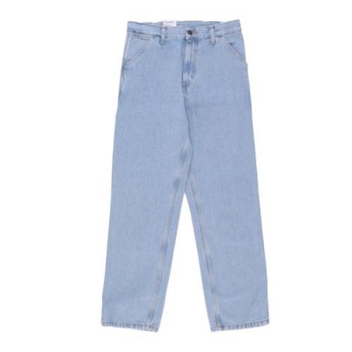 Blå Heavy Stone Bleget Straight Jeans