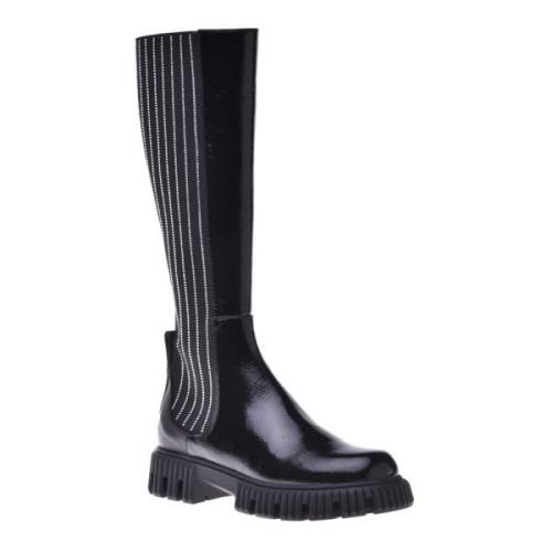 Black boots in naplak and elastic with rhinestones