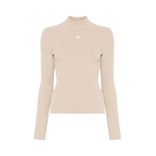 Beige Høj Hals Logo Sweater