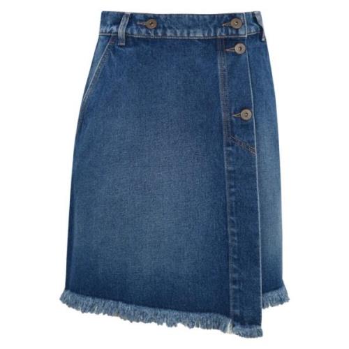 Denim Wrap Nederdel med Frynser