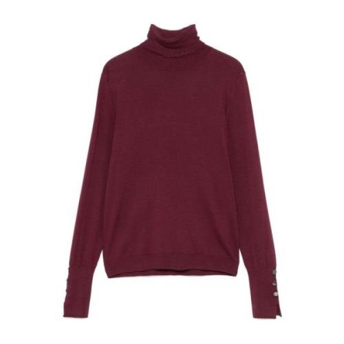 Burgundy Strik Rullekrave Sweater